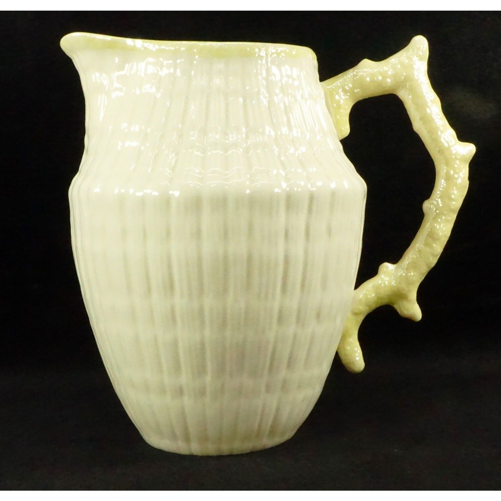 Vtg Irish Belleek Pottery Pitcher Limpet Shell Design Cream &‎ Pale Yellow 5.5"